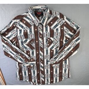 Rock & Roll Denim Pearl Snap Shirt Men's XL Southwestern Aztec Country with flaw